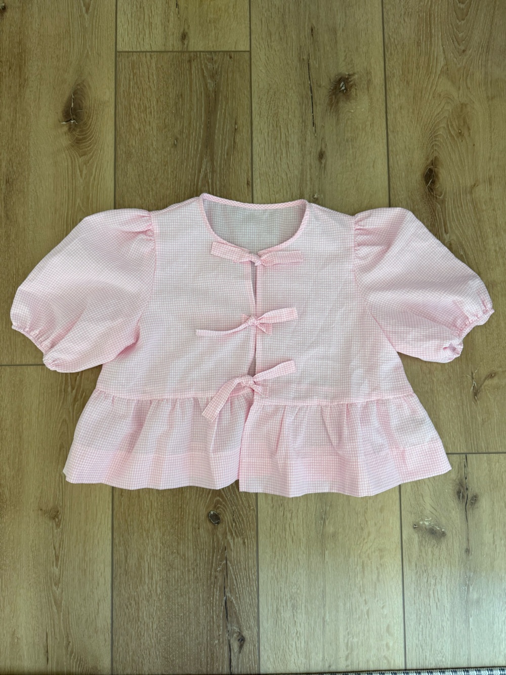 SHEIN Tie Front Pink Gingham Top